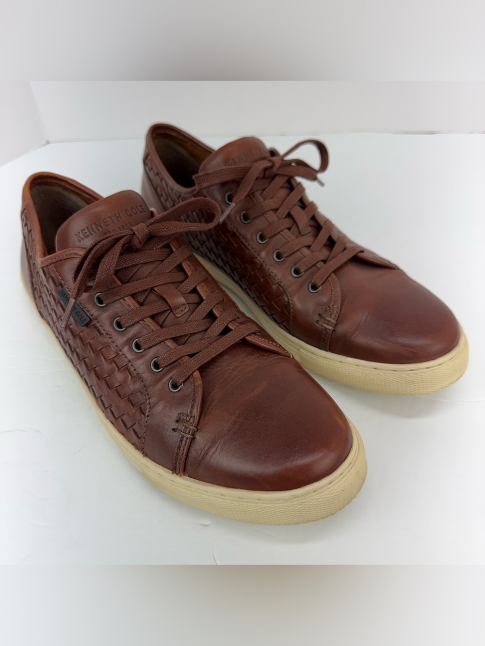 Kenneth Cole New York size 11 Men’s Brown Woven Leather Lace Up Sneakers